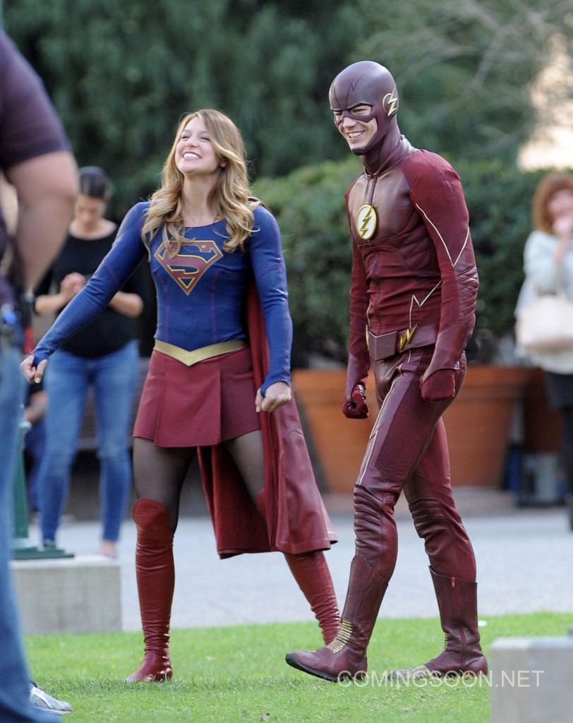Melissa Benoist get into character while filming new scenes for her hit show "Supergirl" with special guest Grant Gustin as Flash for the special episode. Calista Flockhart was also seen on set in Los Angeles and was being saved by the 2 heroes as she gets hassled by 2 villains. Featuring: Melissa Benoist, Grant Gustin Where: Los Angeles, California, United States When: 23 Feb 2016 Credit: Cousart/JFXimages/WENN.com **Not avialable for publication in New Zealand and Australia**