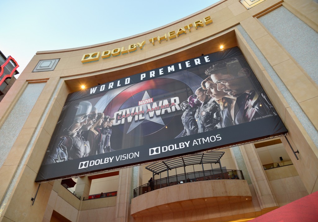 HOLLYWOOD, CALIFORNIA - APRIL 12: A view of the atmosphere at The World Premiere of Marvel's "Captain America: Civil War" at Dolby Theatre on April 12, 2016 in Los Angeles, California.   Charley Gallay/Getty Images for Disney/AFP