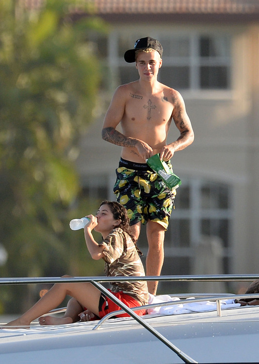 Exclusive... 52113483 Singer Justin Bieber is seen with Puerto Rican model Alexandra Rodriguez as he spends the day on his yacht in Miami, Florida on July 5, 2016. The model must have forgotten her bathing suit as she was wearing Justin's red Nike shorts and an oversized shirt. As usual, Justin had a hard time keeping his own swimming trunks on, often showing off his Calvin Klein underwear. Also along for the day out was Justin's energetic little brother, Jaxon Bieber. FameFlynet, Inc - Beverly Hills, CA, USA - +1 (310) 505-9876 RESTRICTIONS APPLY: NO UNITED KINGDOM,NO AUSTRALIA