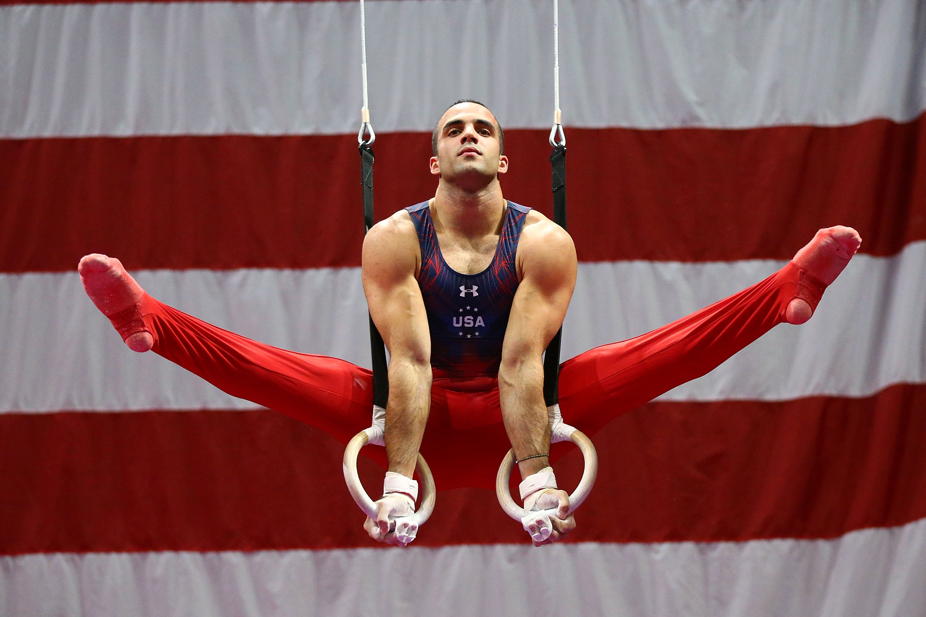 ST. LOUIS, MO - JUNE 23: Danell Leyva competes on the rings during day one of the 2016 Men's Gymnastics Olympic Trials at Chafitz Arena on June 23, 2016 in St. Louis, Missouri. (Photo by Dilip Vishwanat/Getty Images)