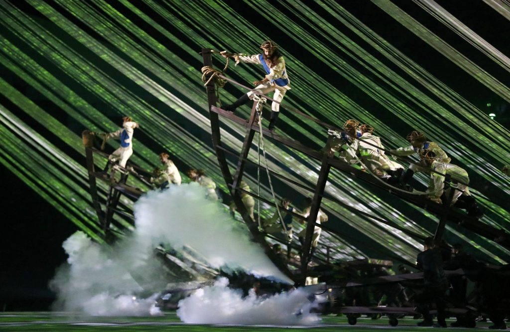 2016 Rio Olympics - Opening ceremony - Maracana - Rio de Janeiro, Brazil - 05/08/2016. Performers take part in the opening ceremony. REUTERS/Kai Pfaffenbach FOR EDITORIAL USE ONLY. NOT FOR SALE FOR MARKETING OR ADVERTISING CAMPAIGNS.