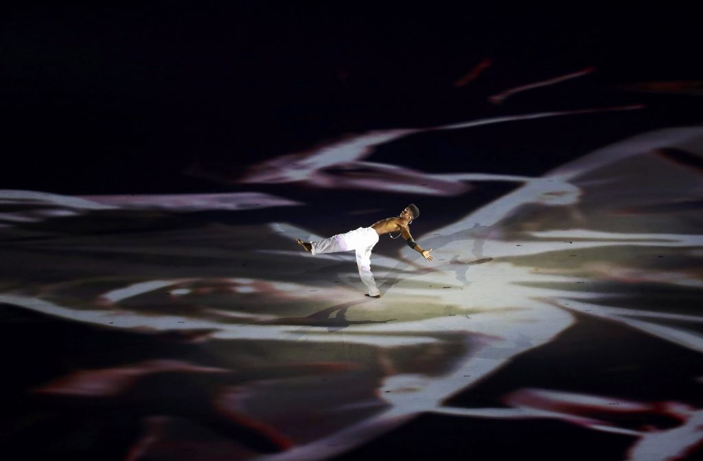 2016 Rio Olympics - Opening ceremony - Maracana - Rio de Janeiro, Brazil - 05/08/2016. A performer takes part in the opening ceremony. REUTERS/Mike Blake FOR EDITORIAL USE ONLY. NOT FOR SALE FOR MARKETING OR ADVERTISING CAMPAIGNS.