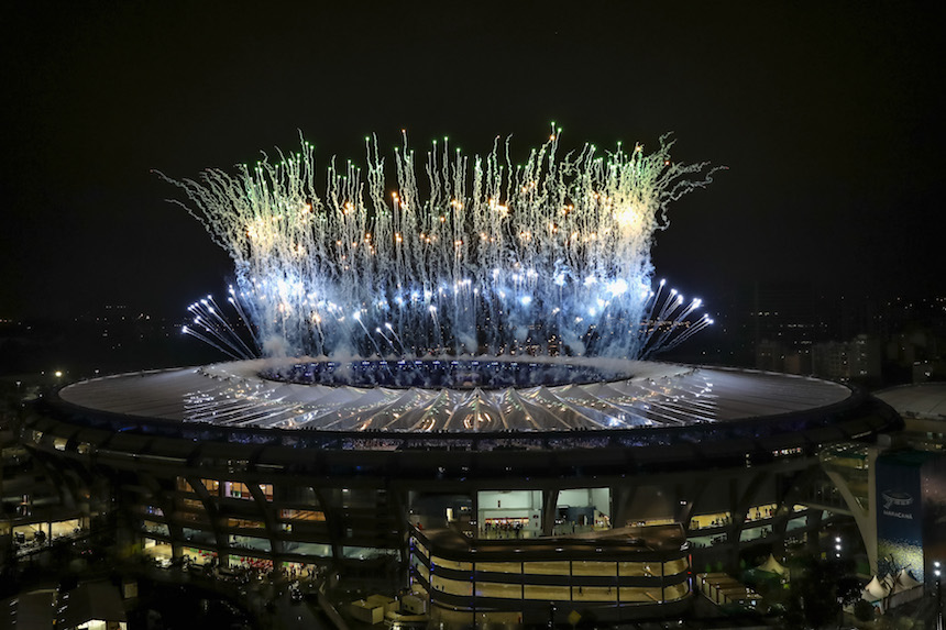 RIO DE JANEIRO, BRAZIL - AUGUST 21: Fireworks explode during the Closing Ceremony 2016 Olympic Games at Maracana Stadium on August 21, 2016 in Rio de Janeiro, Brazil. (Photo by Buda Mendes/Getty Images)