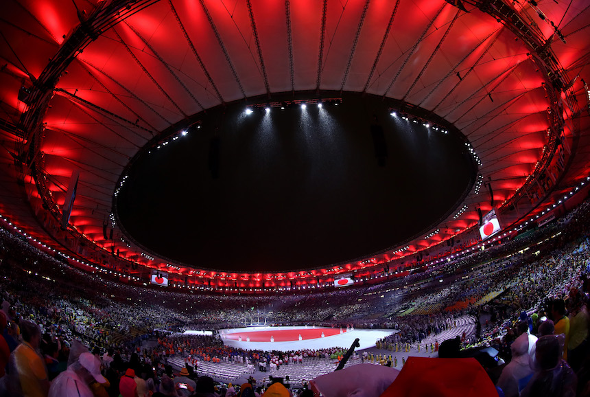 RIO DE JANEIRO, BRAZIL - AUGUST 21: A geenral view at the 'Love Sport Tokyo 2020' segment during the Closing Ceremony on Day 16 of the Rio 2016 Olympic Games at Maracana Stadium on August 21, 2016 in Rio de Janeiro, Brazil. (Photo by Alexander Hassenstein/Getty Images)
