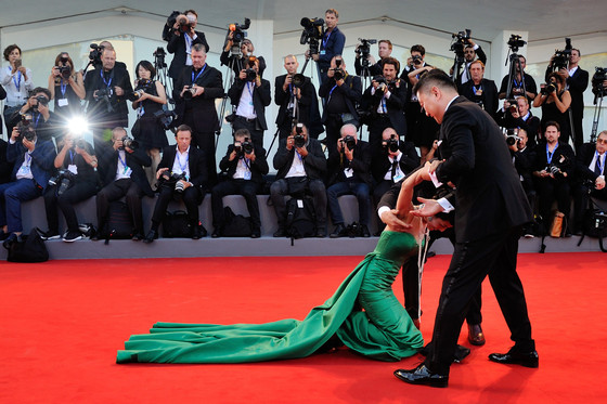 Jing Ke falls on the red carpet during the 'The Light Between Oceans' Premiere on the Lido in Venice, Italy as part of the 73rd Mostra, Venice International Film Festival on September 01, 2016. Photo by Aurore Marechal/ABACAPRESS.COM